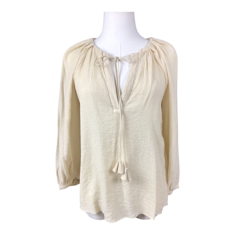 Current Air Cream Peasant Blouse Tassel Tie Size XS